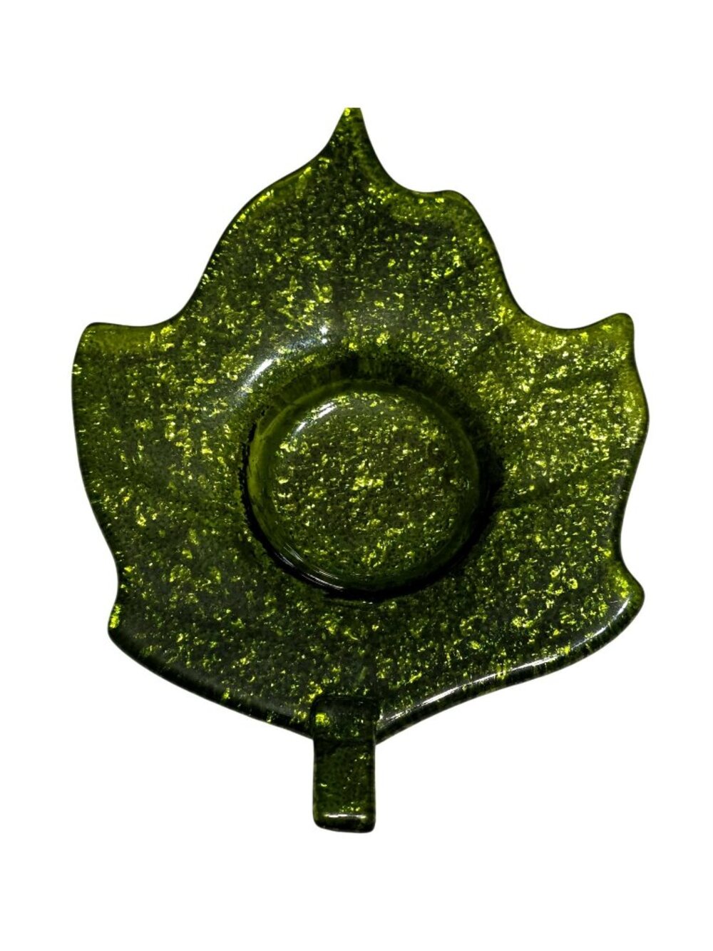 Vintage Maple Leaf Candle Holder Green Glass Tea Light Votive Fall Harvest Decor